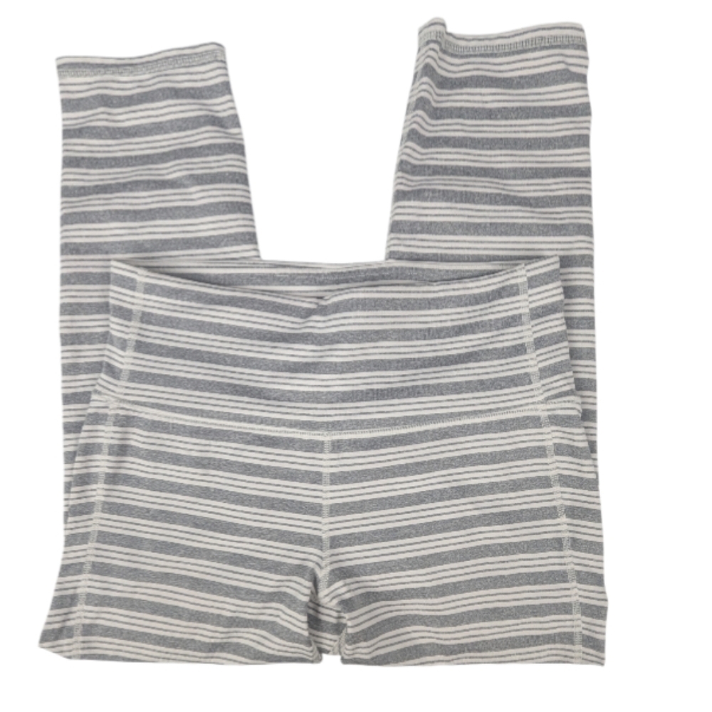 Athleta Small Striped Leggings In Gray And White